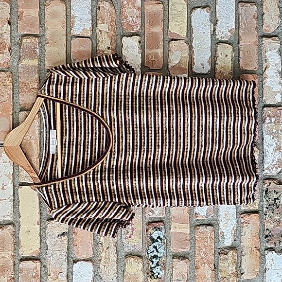 Loft Ribbed Ruffle Striped Fitted Short Sleeved Blouse - Picture 4 of 9